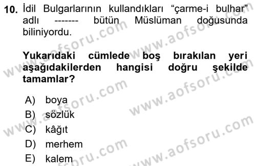 İlk Müslüman Türk Devletleri Dersi 2024 - 2025 Yılı (Vize) Ara Sınav Soruları 10. Soru
