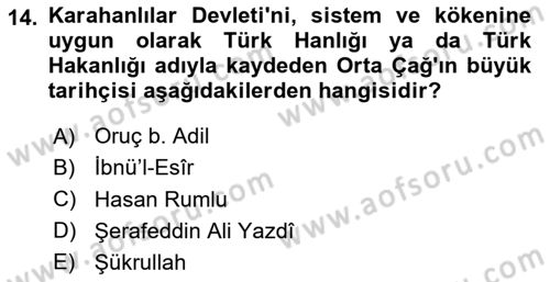 İlk Müslüman Türk Devletleri Dersi 2024 - 2025 Yılı (Vize) Ara Sınav Soruları 14. Soru