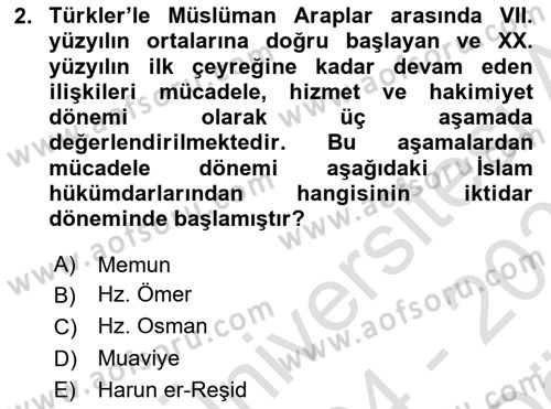 İlk Müslüman Türk Devletleri Dersi 2024 - 2025 Yılı (Vize) Ara Sınav Soruları 2. Soru