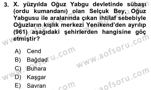 İlk Müslüman Türk Devletleri Dersi 2024 - 2025 Yılı (Vize) Ara Sınav Soruları 3. Soru