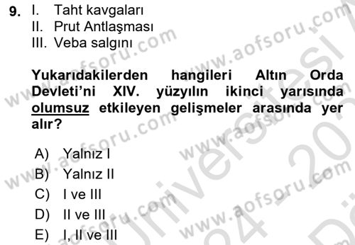 İlk Müslüman Türk Devletleri Dersi 2024 - 2025 Yılı (Vize) Ara Sınav Soruları 9. Soru
