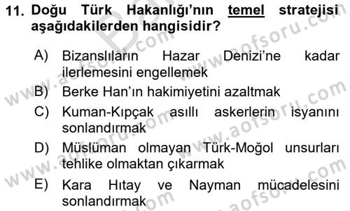 İlk Müslüman Türk Devletleri Dersi 2024 - 2025 Yılı (Final) Dönem Sonu Sınav Soruları 11. Soru
