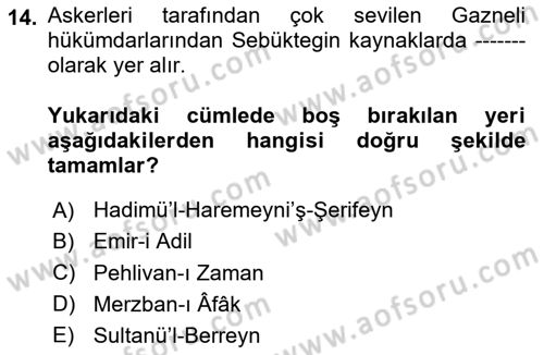 İlk Müslüman Türk Devletleri Dersi 2024 - 2025 Yılı (Final) Dönem Sonu Sınav Soruları 14. Soru