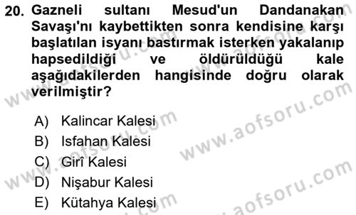 İlk Müslüman Türk Devletleri Dersi Dönem Sonu Sınavı Deneme Sınav Soruları 20. Soru