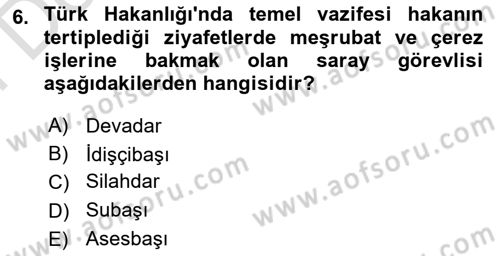 İlk Müslüman Türk Devletleri Dersi 2024 - 2025 Yılı (Final) Dönem Sonu Sınav Soruları 6. Soru