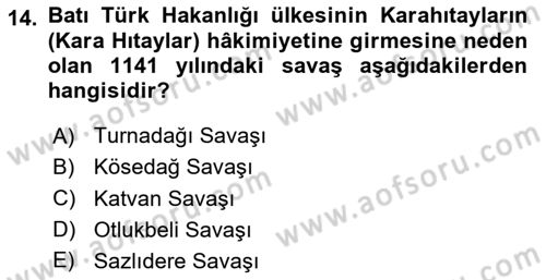 İlk Müslüman Türk Devletleri Dersi 2024 - 2025 Yılı Yaz Okulu Sınav Soruları 14. Soru
