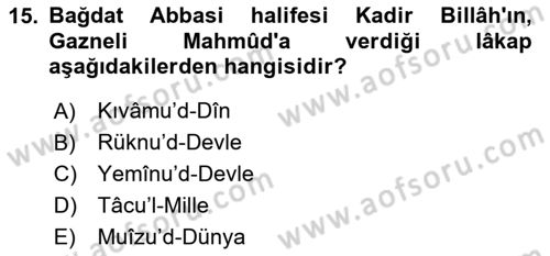 İlk Müslüman Türk Devletleri Dersi 2024 - 2025 Yılı Yaz Okulu Sınav Soruları 15. Soru