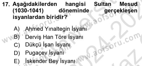 İlk Müslüman Türk Devletleri Dersi 2024 - 2025 Yılı Yaz Okulu Sınav Soruları 17. Soru