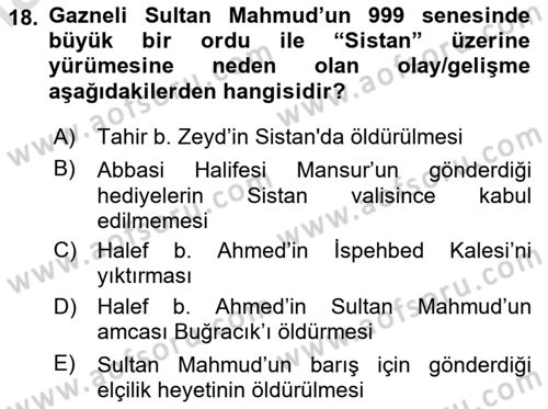 İlk Müslüman Türk Devletleri Dersi 2024 - 2025 Yılı Yaz Okulu Sınav Soruları 18. Soru