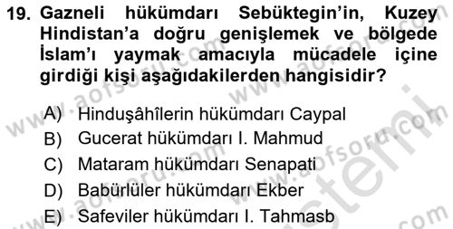 İlk Müslüman Türk Devletleri Dersi 2024 - 2025 Yılı Yaz Okulu Sınav Soruları 19. Soru