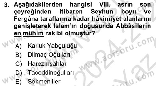 İlk Müslüman Türk Devletleri Dersi 2024 - 2025 Yılı Yaz Okulu Sınav Soruları 3. Soru