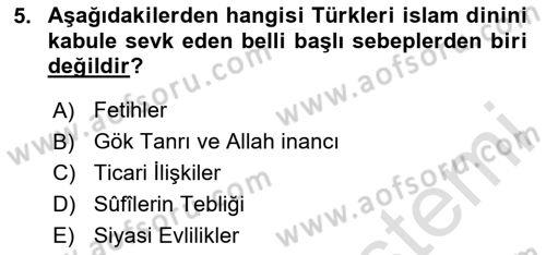 İlk Müslüman Türk Devletleri Dersi 2024 - 2025 Yılı Yaz Okulu Sınav Soruları 5. Soru