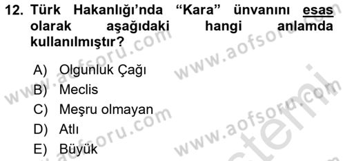 İlk Müslüman Türk Devletleri Dersi 2025 - 2026 Yılı (Vize) Ara Sınav Soruları 12. Soru