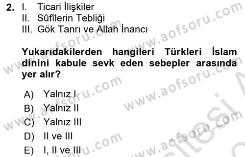 İlk Müslüman Türk Devletleri Dersi 2025 - 2026 Yılı (Vize) Ara Sınav Soruları 2. Soru