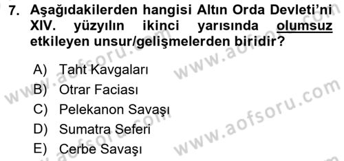 İlk Müslüman Türk Devletleri Dersi 2025 - 2026 Yılı (Vize) Ara Sınav Soruları 7. Soru