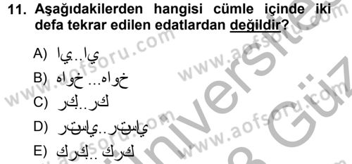 Osmanlı Türkçesi 1 Dersi 2012 - 2013 Yılı (Vize) Ara Sınav Soruları 11. Soru