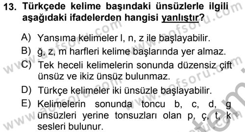 Osmanlı Türkçesi 1 Dersi 2012 - 2013 Yılı (Vize) Ara Sınav Soruları 13. Soru