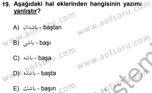 Osmanlı Türkçesi 1 Dersi 2012 - 2013 Yılı (Vize) Ara Sınav Soruları 19. Soru