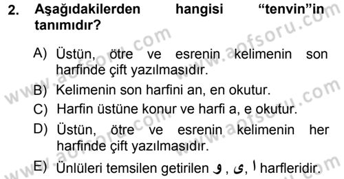 Osmanlı Türkçesi 1 Dersi 2012 - 2013 Yılı (Vize) Ara Sınav Soruları 2. Soru