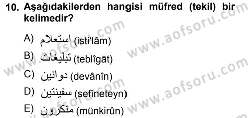 Osmanlı Türkçesi 1 Dersi 2012 - 2013 Yılı (Final) Dönem Sonu Sınav Soruları 10. Soru