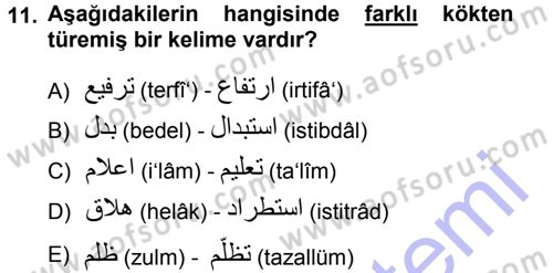 Osmanlı Türkçesi 1 Dersi 2012 - 2013 Yılı (Final) Dönem Sonu Sınav Soruları 11. Soru