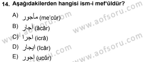 Osmanlı Türkçesi 1 Dersi 2012 - 2013 Yılı (Final) Dönem Sonu Sınav Soruları 14. Soru