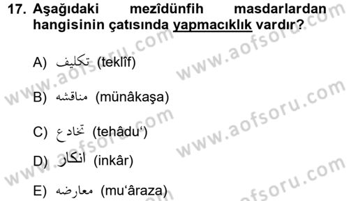 Osmanlı Türkçesi 1 Dersi 2012 - 2013 Yılı (Final) Dönem Sonu Sınav Soruları 17. Soru