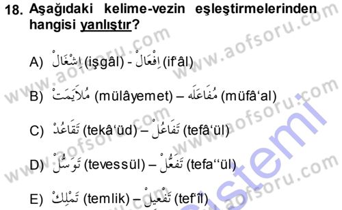 Osmanlı Türkçesi 1 Dersi 2012 - 2013 Yılı (Final) Dönem Sonu Sınav Soruları 18. Soru