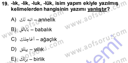 Osmanlı Türkçesi 1 Dersi 2013 - 2014 Yılı (Vize) Ara Sınav Soruları 19. Soru