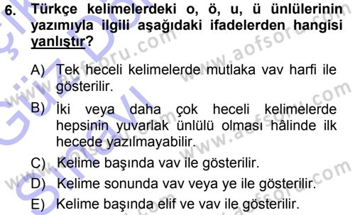 Osmanlı Türkçesi 1 Dersi 2013 - 2014 Yılı (Vize) Ara Sınav Soruları 6. Soru