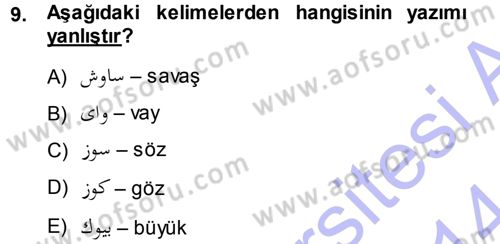 Osmanlı Türkçesi 1 Dersi 2013 - 2014 Yılı (Vize) Ara Sınav Soruları 9. Soru