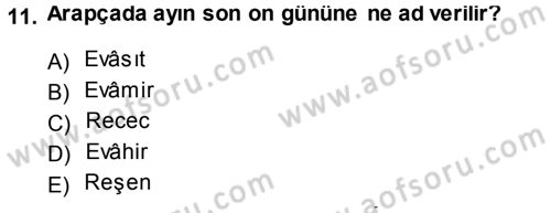 Osmanlı Türkçesi 1 Dersi 2013 - 2014 Yılı (Final) Dönem Sonu Sınav Soruları 11. Soru