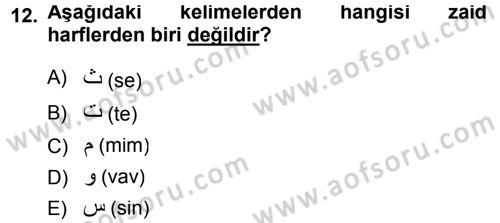Osmanlı Türkçesi 1 Dersi 2013 - 2014 Yılı (Final) Dönem Sonu Sınav Soruları 12. Soru