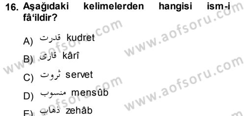 Osmanlı Türkçesi 1 Dersi 2013 - 2014 Yılı (Final) Dönem Sonu Sınav Soruları 16. Soru