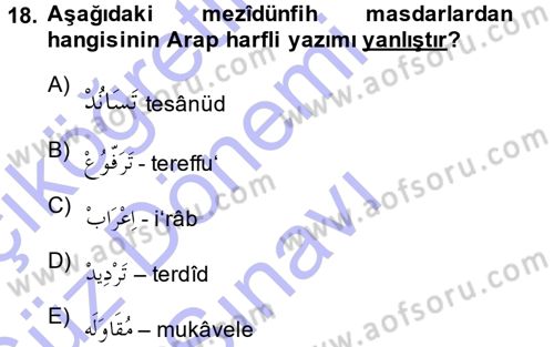 Osmanlı Türkçesi 1 Dersi 2013 - 2014 Yılı (Final) Dönem Sonu Sınav Soruları 18. Soru
