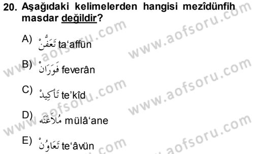 Osmanlı Türkçesi 1 Dersi 2013 - 2014 Yılı (Final) Dönem Sonu Sınav Soruları 20. Soru