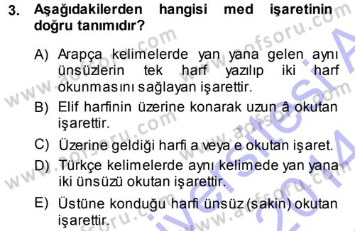 Osmanlı Türkçesi 1 Dersi 2013 - 2014 Yılı (Final) Dönem Sonu Sınav Soruları 3. Soru