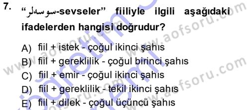 Osmanlı Türkçesi 1 Dersi 2013 - 2014 Yılı (Final) Dönem Sonu Sınav Soruları 7. Soru