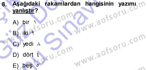 Osmanlı Türkçesi 1 Dersi 2013 - 2014 Yılı (Final) Dönem Sonu Sınav Soruları 8. Soru