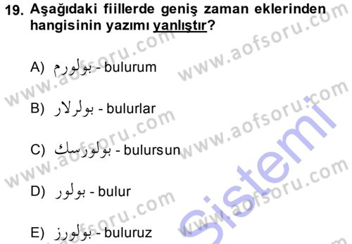 Osmanlı Türkçesi 1 Dersi 2014 - 2015 Yılı (Vize) Ara Sınav Soruları 19. Soru