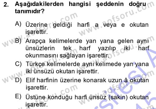 Osmanlı Türkçesi 1 Dersi 2014 - 2015 Yılı (Vize) Ara Sınav Soruları 2. Soru