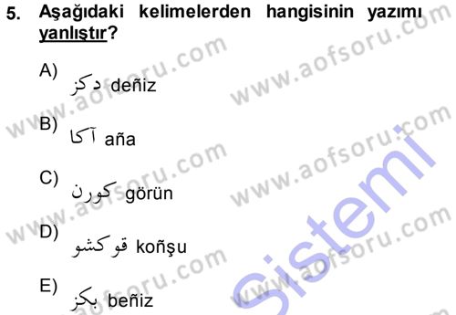 Osmanlı Türkçesi 1 Dersi 2014 - 2015 Yılı (Vize) Ara Sınav Soruları 5. Soru
