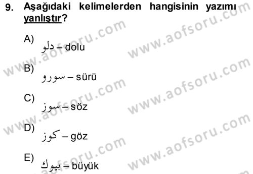 Osmanlı Türkçesi 1 Dersi 2014 - 2015 Yılı (Vize) Ara Sınav Soruları 9. Soru