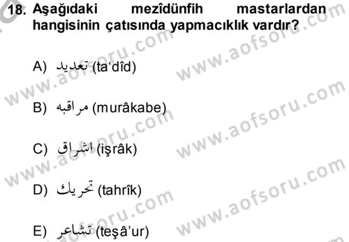 Osmanlı Türkçesi 1 Dersi 2014 - 2015 Yılı (Final) Dönem Sonu Sınav Soruları 18. Soru