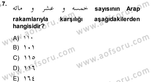 Osmanlı Türkçesi 1 Dersi 2014 - 2015 Yılı (Final) Dönem Sonu Sınav Soruları 7. Soru