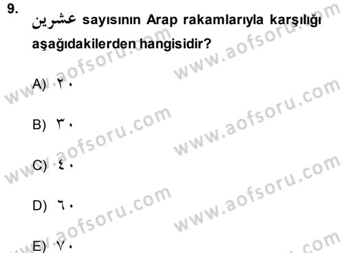 Osmanlı Türkçesi 1 Dersi 2014 - 2015 Yılı (Final) Dönem Sonu Sınav Soruları 9. Soru