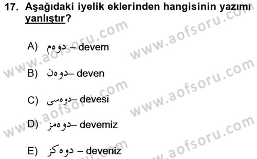 Osmanlı Türkçesi 1 Dersi 2015 - 2016 Yılı (Vize) Ara Sınav Soruları 17. Soru
