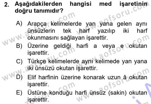 Osmanlı Türkçesi 1 Dersi 2015 - 2016 Yılı (Vize) Ara Sınav Soruları 2. Soru
