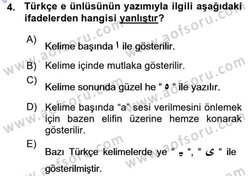 Osmanlı Türkçesi 1 Dersi 2015 - 2016 Yılı (Vize) Ara Sınavı 4. Soru