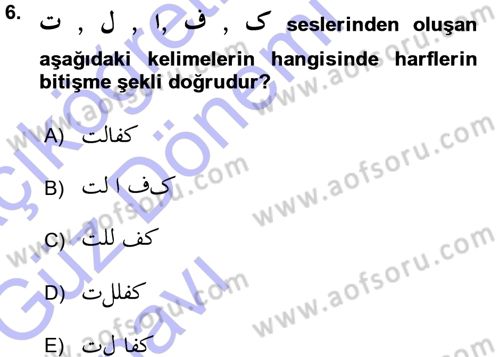 Osmanlı Türkçesi 1 Dersi 2015 - 2016 Yılı (Vize) Ara Sınav Soruları 6. Soru